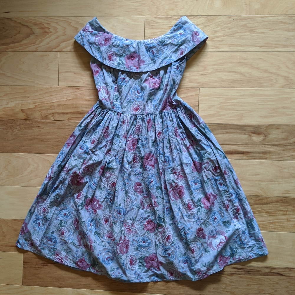 True Vintage blue floral cape collar dress